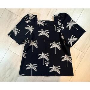 NWT Ann Taylor Palm Tree Square Neck Top Short Sleeve Blouse Size XXS